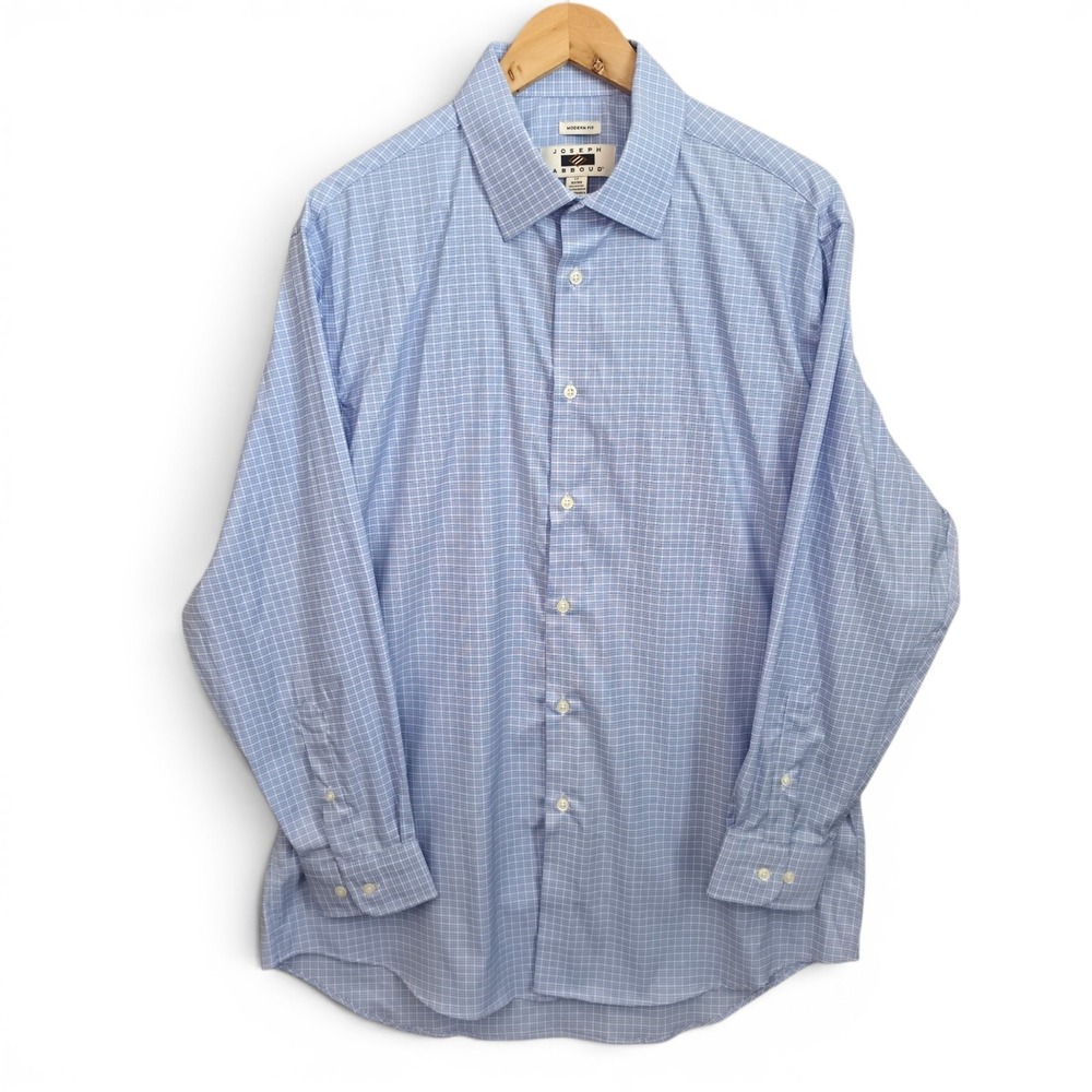 Joseph Abboud Dress Shirt Mens 17 32/33 Blue Button Up Modern Fit Stretch